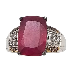 D'Joy White Topaz Ruby Sterling Silver Cocktail Ring Size 9.5 7.9 G