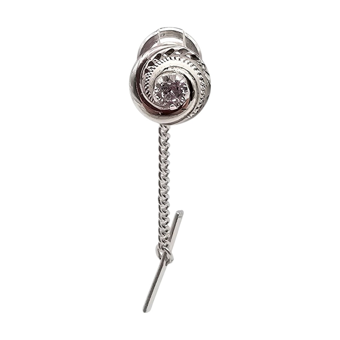 Signed White Topaz Sterling Silver Tie Tack 4 G: Signed White Topaz Sterling Silver Tie Tack 4 G
