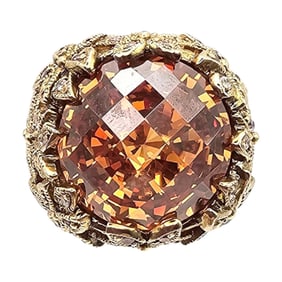 Cushion Cut Yellow Stone Gold Over Sterling Silver Cocktail Ring Size 7.5 23.8 G