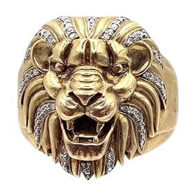 Signed 1K Diamond Gold Over Sterling Silver Lion Ring Size 9.25 10 G