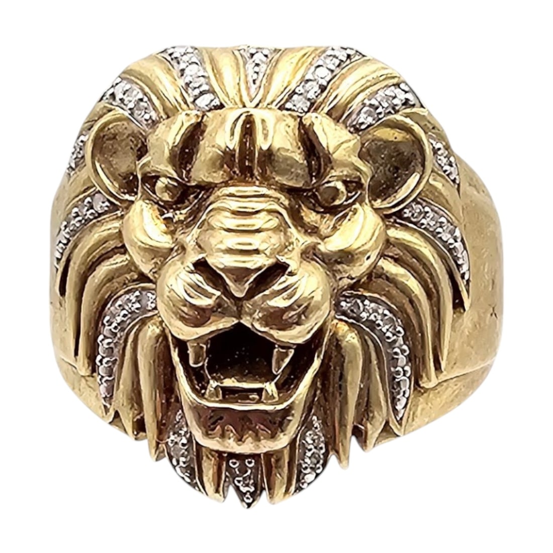 Signed 1K Diamond Gold Over Sterling Silver Lion Ring Size 9.25 10 G (1 of 4)