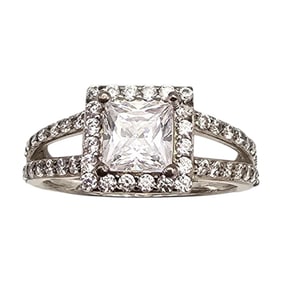 S Rhinestone Sterling Silver Cocktail Ring Size 7 2.9 G