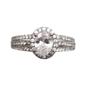 Rhinestone Sterling Silver Cocktail Ring Size 7.5 2.9 G