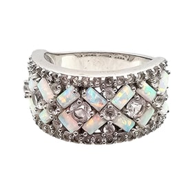 FZN Opal White Sapphire Sterling Silver Cocktail Ring Size 7.5 7.2 G