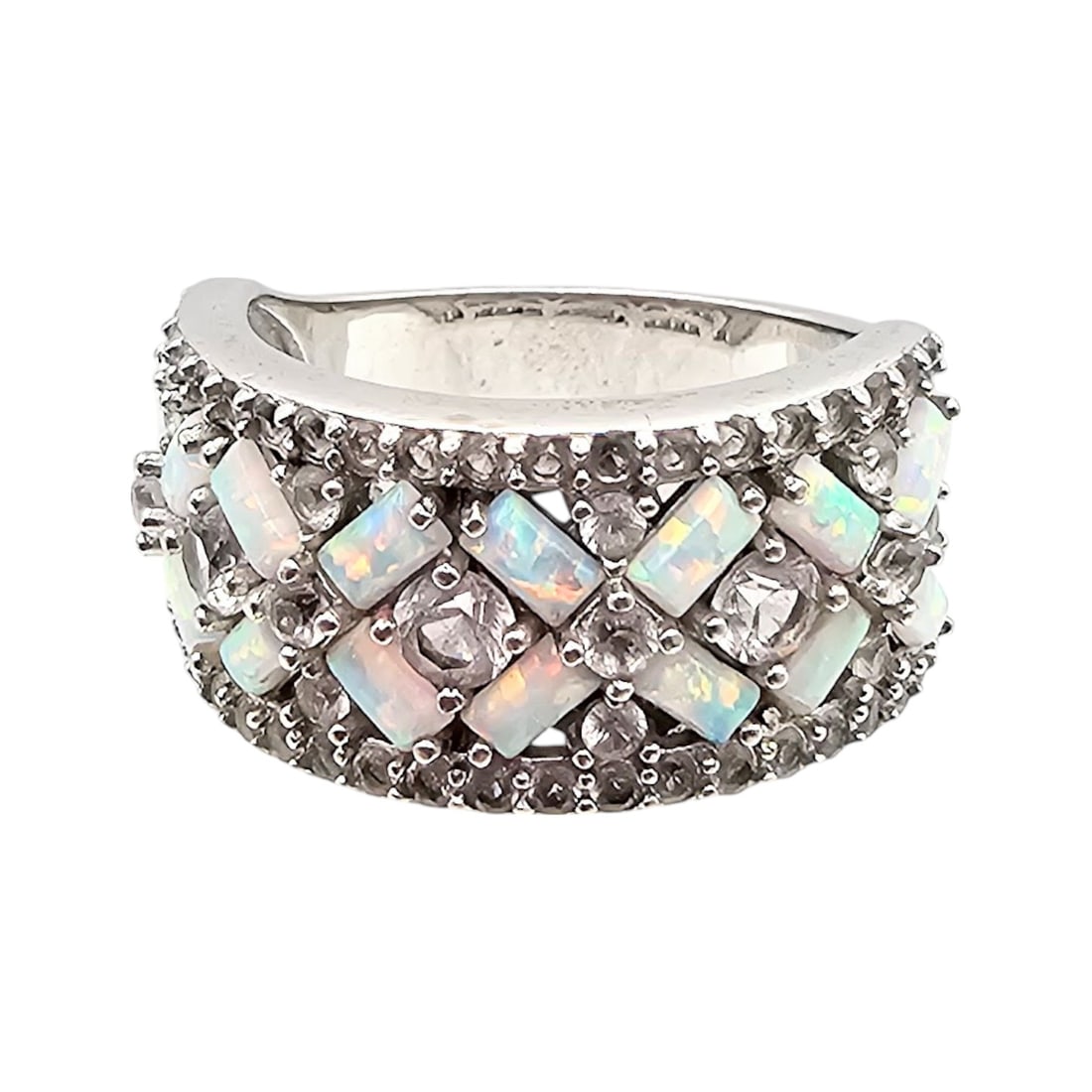 FZN Opal White Sapphire Sterling Silver Cocktail Ring Size 7.5 7.2 G (1 of 4)