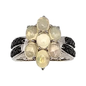 Y Opal Rhinestone Sterling Silver Cocktail Ring Size 6.75 3.8 G