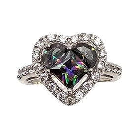 Watermelon Rhinestone Sterling Silver Heart Cocktail Ring Size 5.75 3.6 G