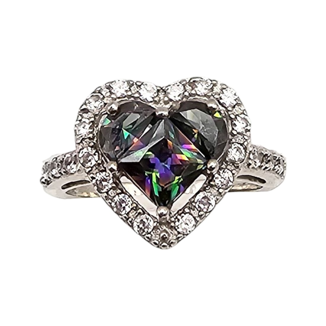 Watermelon Rhinestone Sterling Silver Heart Cocktail Ring Size 5.75 3.6 G (1 of 4)