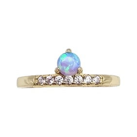 Opal Rhinestone Gold Over Sterling Silver Cocktail Ring Size 6.5 1.9 G