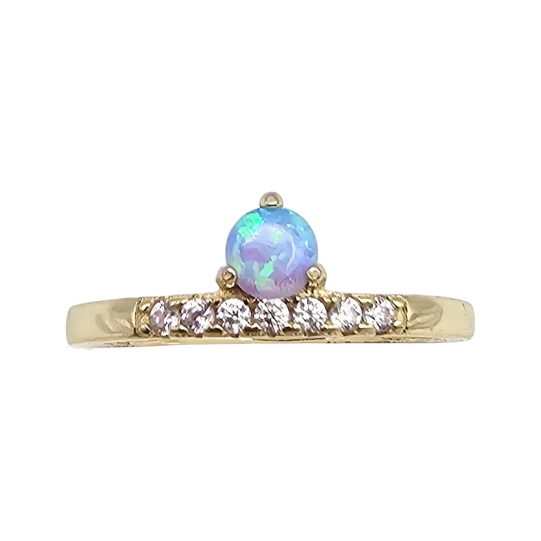 Opal Rhinestone Gold Over Sterling Silver Cocktail Ring Size 6.5 1.9 G (1 of 4)