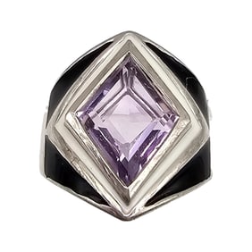 GP Amethyst Enamel Sterling Silver Ring Size 7.5 10.2 G
