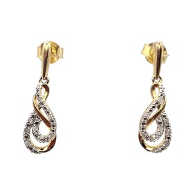 UN Diamond Gold Over Sterling Silver Dangle Earrings 2.5 G