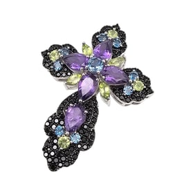 DK Multi Gemstone Sterling Silver Cross Pendant 15 G