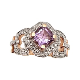 KYJ Amethyst Gold Over Sterling Silver Cocktail Ring Size 7.75 4.3 G