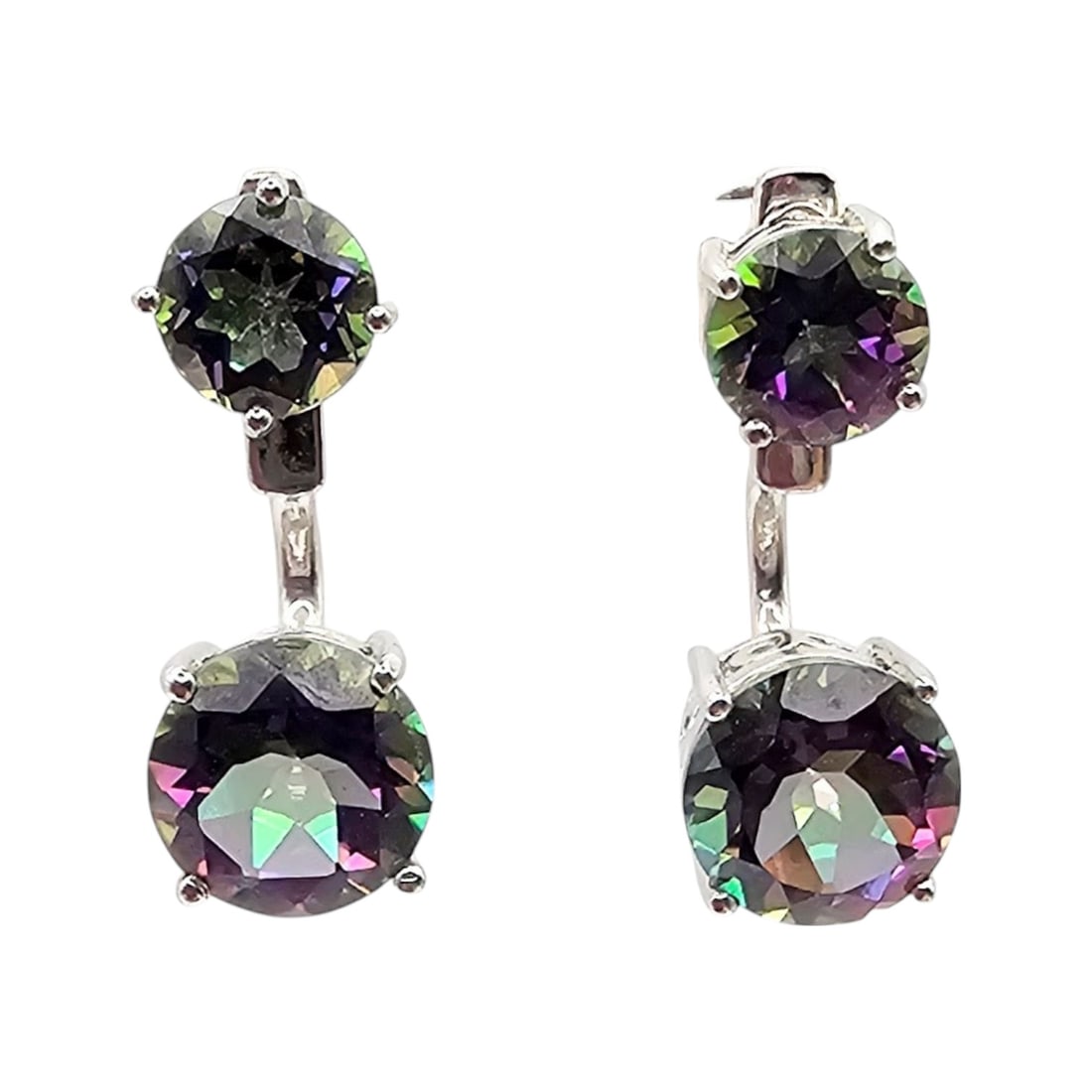 Signed Mystic Topaz Sterling Silver Dangle Earrings 4.3 G (1 of 4)