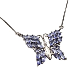 G Rhinestone Sterling Silver Butterfly Necklace 7.6 G