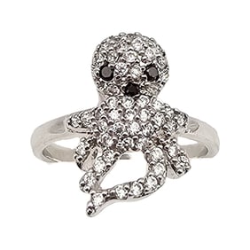 N Rhinestone Sterling Silver Octopus Ring Size 6.75 3.3 G