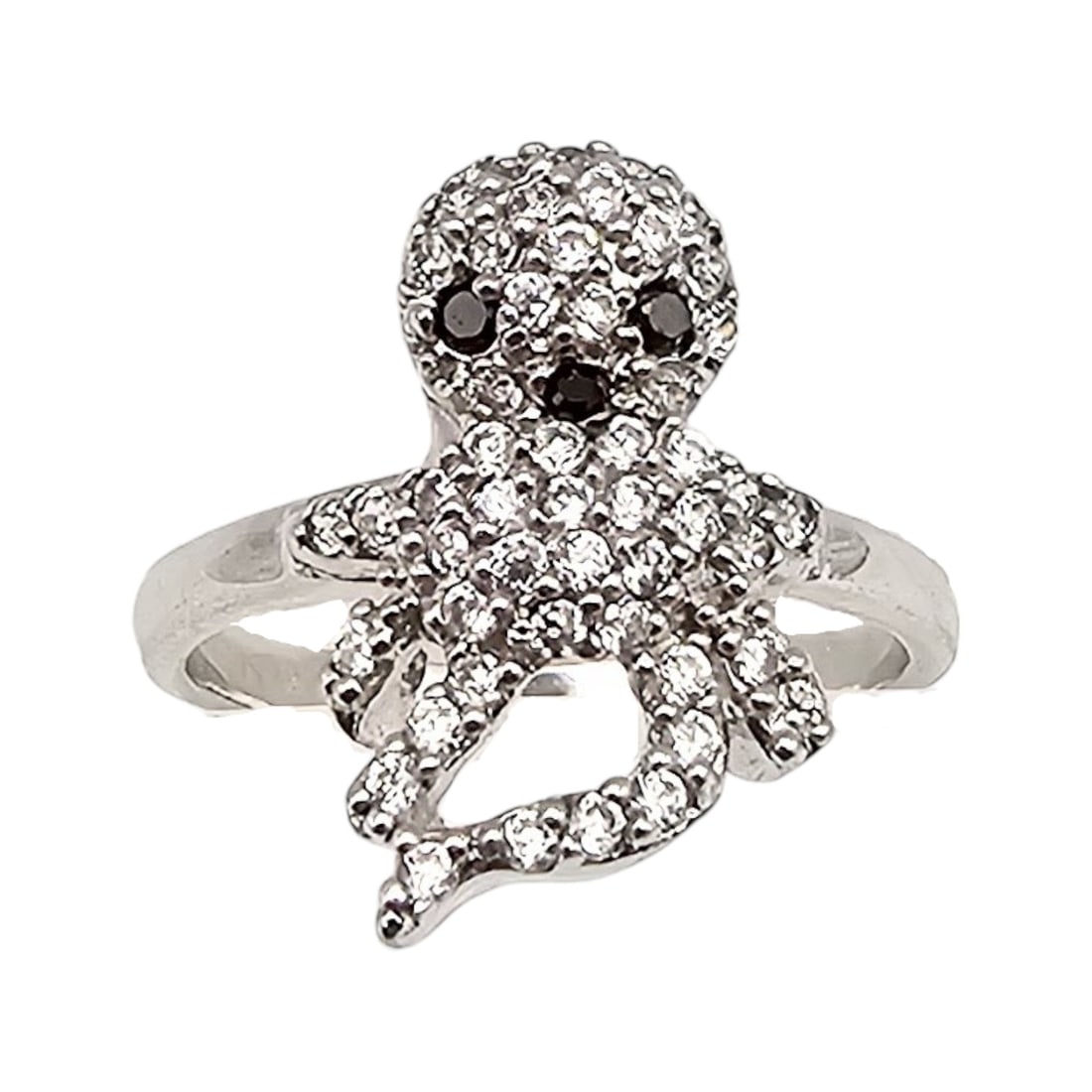 N Rhinestone Sterling Silver Octopus Ring Size 6.75 3.3 G (1 of 4)