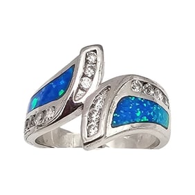 S Opal Clear Stone Sterling Silver Cocktail Ring Size 6.75 5.5 G