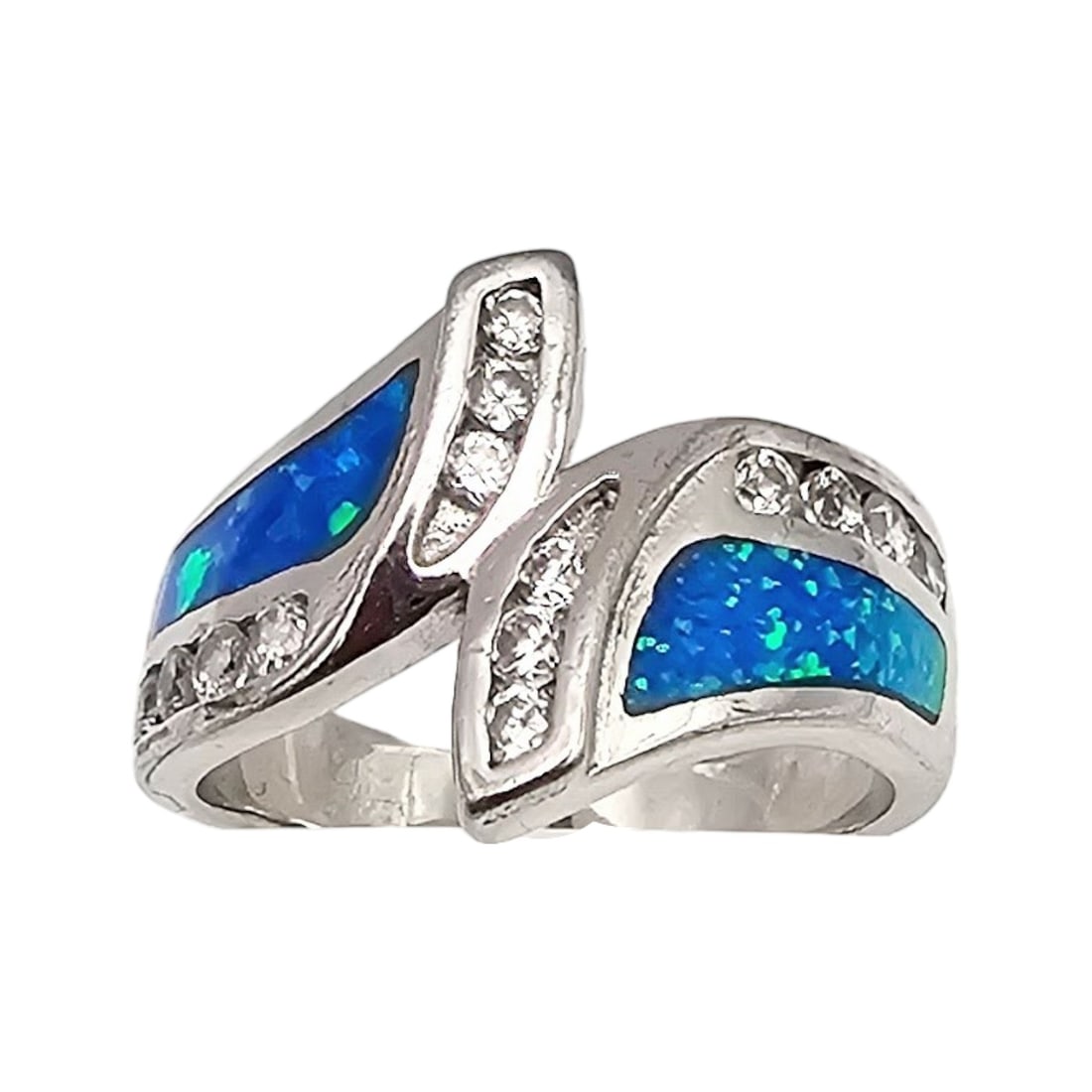 S Opal Clear Stone Sterling Silver Cocktail Ring Size 6.75 5.5 G: S Opal Clear Stone Sterling Silver Cocktail Ring Size 6.75 5.5 G