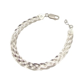 LIRM Italy Sterling Silver Flat Herringbone Braided Bracelet 3.5 G