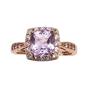 SUN White Topaz Amethyst Rose Gold Over Sterling Silver Cocktail Ring Size 6.75 2.6 G