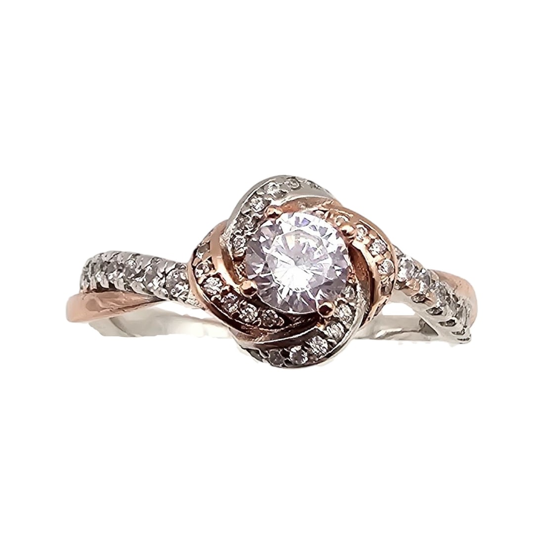 IBB Clear Stone Rose Gold Over Sterling Silver Cocktail Ring Size 6.5 3 G (1 of 4)