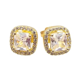 Rhinestone Gold Over Sterling Silver Earrings 2.2 G