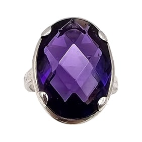 Cushion Cut Amethyst Sterling Silver Cocktail Ring Size 6.75 5.6 G