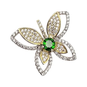 Signed With A Heart Lab Emerald White Topaz Sterling Silver Butterfly Pendant 3 G