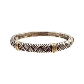 GJI 14K Gold Sterling Silver Woven Hinge Bangle Bracelet 27.9 G