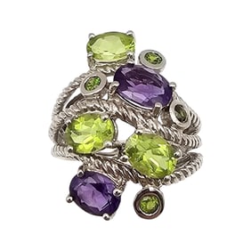 RI Amethyst Peridot Sterling Silver Cocktail Ring Size 6.5 6.1 G