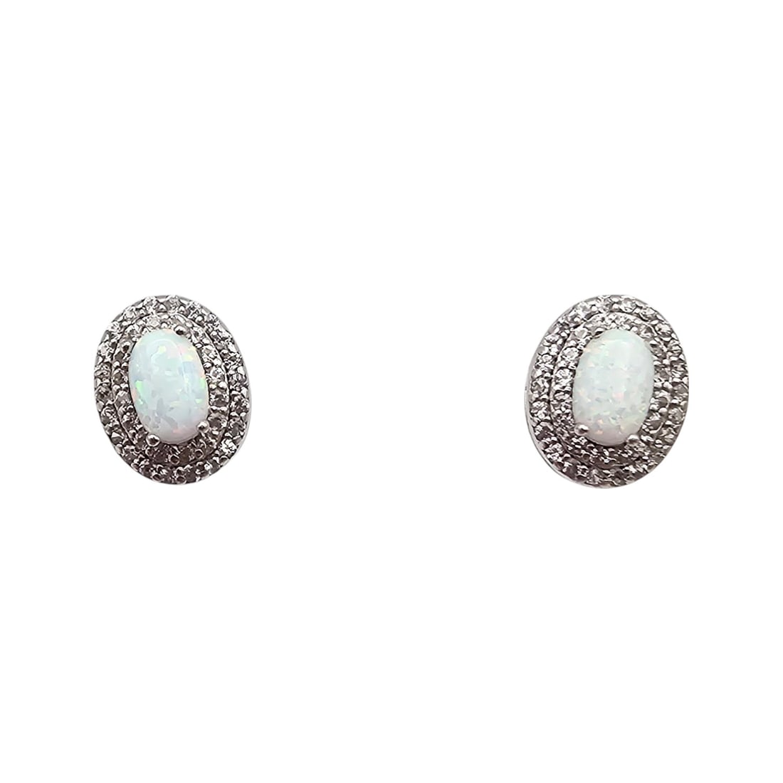 SUN Clear Stone Opal Sterling Silver Earrings 1.9 G: SUN Clear Stone Opal Sterling Silver Earrings 1.9 G