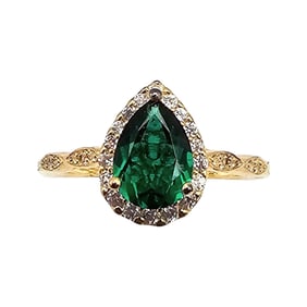 PM Emerald Gold Over Sterling Silver Cocktail Ring Size 6.75 2.1 G