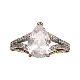 BGE Clear Stone Sterling Silver Two-Tone Cocktail Ring Size 8.5 4.5 G