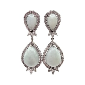 Signed Agate Clear Stone Sterling Silver Dangle Earrings 16.2 G