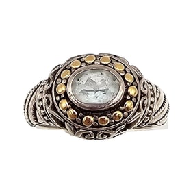 Signed ID 18K Gold Sterling Silver Topaz Ring Size 8 6.2 G