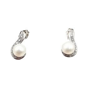 NV Pearl Clear Stone Sterling Silver Earrings 2 G