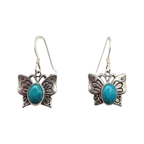 Turquoise Sterling Silver Butterfly Dangle Earrings 2.8 G