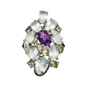 Moonstone Amethyst Peridot Sterling Silver Ring Size 6.75 5.9 G
