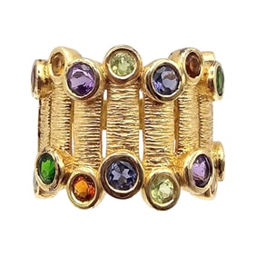 Signed Multi Gemstone Gold Over Sterling Silver Cocktail Ring Size 6.75 7.6 G