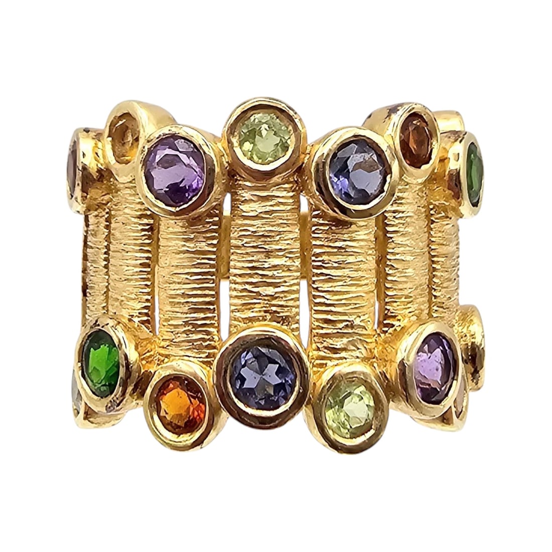 Signed Multi Gemstone Gold Over Sterling Silver Cocktail Ring Size 6.75 7.6 G (1 of 4)