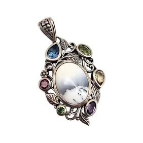 D'Joy Dendritic Opal Multi Gemstone Sterling Silver Pendant 8.8 G