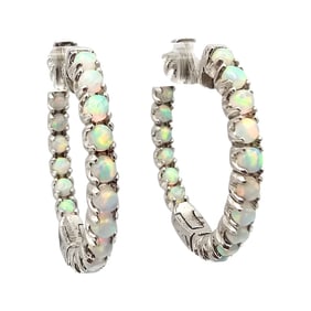 SJM Opal Sterling Silver Hoop Earrings 5.8 G