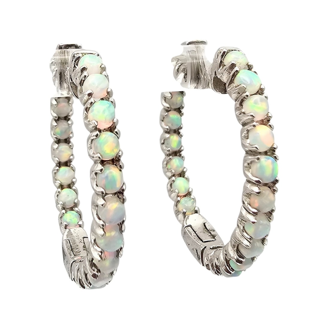 SJM Opal Sterling Silver Hoop Earrings 5.8 G (1 of 4)