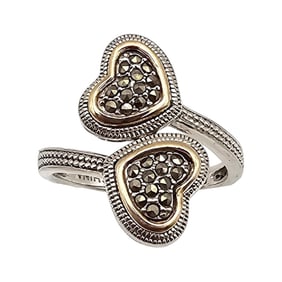 FD Diamond 14K Gold Sterling Silver Heart Cocktail Ring Size 6.5 4 G