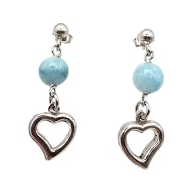 Larimar Sterling Silver Heart Dangle Earrings 4.3 G