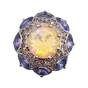 RI Opalite Sterling Silver Cocktail Ring Size 10.5 6.5 G