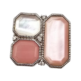 JR Mother Of Pearl Quartz Sterling Silver Ring Size 8.5 7.8 G