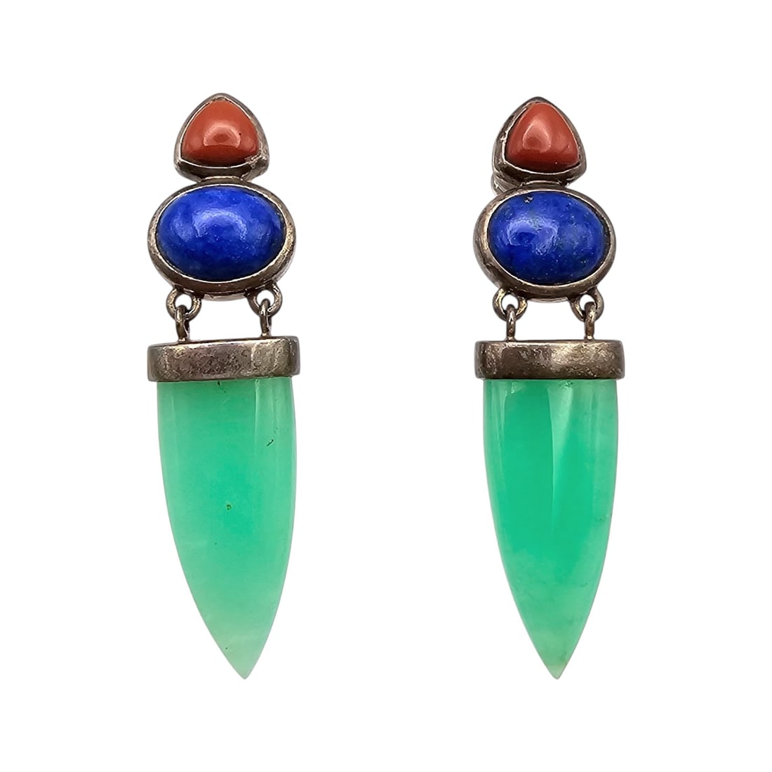 WK Aventurine Sodalite Coral Sterling Silver Dangle Earrings 9.2 G (1 of 4)